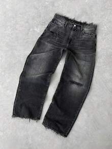 Pantalones vaqueros para niños para uso diario, simples y de moda con elementos deshilachados, elementos rasgados, estilos hip-hop y rap, adecuados para todas las estaciones y el verano, pantalones para hombres