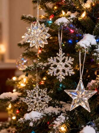 2/4 stycken genomskinliga dekorativa snöflingehängen till julgranar (fungerar även som julgranshängen). Lämplig för jul, vinterhelger, nyårsfester, juldekorationer, julpyssel, familjejulhängen, säsongsbetonad heminredning, högtidshängen, retrojultema, klassiska högtidsmiljöer och fungerar även som hållbara dekorationer.