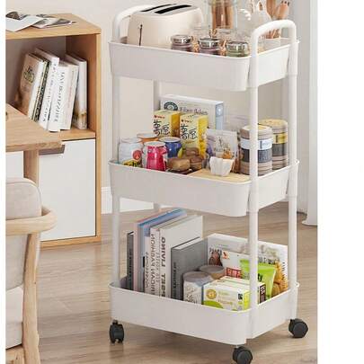 三层带把手滚动储物推车 - 多功能落地式置物架，厨房和浴室收纳的理想之选，可移动沥水架，适合节日聚会、返校季、新年等场合，时尚实用，适合各种家居风格，兼具功能性和优雅气质，是感恩节、圣诞节和情人节的完美礼物。