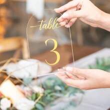 Clear Arch Acrylic Table Numbers For Wedding Reception - 5" X 7" Gold Font Centerpiece Set With Holder Stands & Head Table Sign - Anniversary, Event, Party, Wedding Set 1-10,22440551 - Vàng - Xem 1