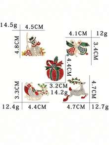 1/5 Piezas de broches de Navidad con diamantes incrustados - Alfileres florales creativos - Manzana roja, muñeco de nieve, campana, alce de dibujos animados - Broches para damas - Regalo de Navidad perfecto