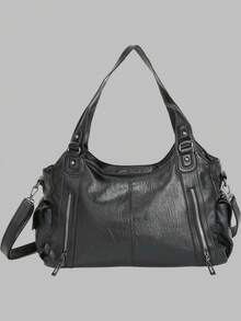 DareSee Waterproof Business Casual PU Tote Black Bag Multi-Pocket Design With Compartments Shoulder Bag Multifunctional Crossbody Bag Suitable For Teen Girls, Female College Students, White-Collar Workers And Rookies, Perfect For Work, Business Commuting, Shopping, Outdoor Travel And School, Large Capacity Bag For Women Music-Fest Y2K-Fest Back To School Autumn , Bags Perfect For Fancy Party Matching With Costumes Winter Gifts Music Fest - Black - View 3