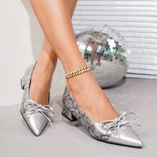 Plus Size Women's Fashion Leopard Print Bow Decor Slip-On Elegant Comfortable Flats