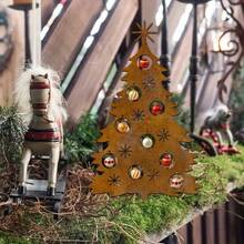 1pc Vintage Rusty Metal Christmas Tree Garden - Weather-Resistant Outdoor Holiday Decor, With Star And Ornament Design, Perfect For Patio, Lawn, Porch Or Fence, Holiday Home And Garden Decor, Christmas Decoration, DIY Christmas Tree - Multicolor - View 2