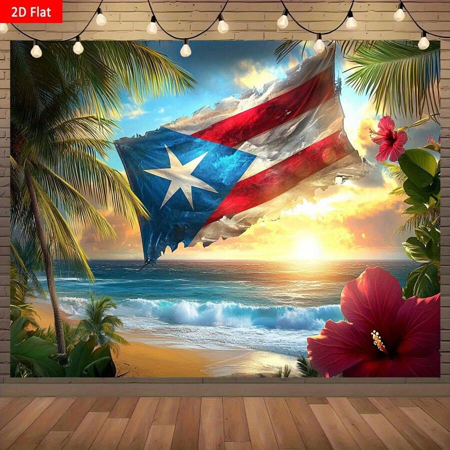 Vibrant Puerto Rican Cultural Tapestry, Bedroom Aesthetic Boho Hanging Tapestry, Perfect For Home Or Outdoor Spaces, Easy To Hang & Maintain, Indoor/Outdoor Party & Room Decoration, Hanging For Bedroom, Living Room, Dorm Decor, Flag For Room, Room Decor, Wall Decor, Home Decor ,Room Stuffs, Wall Tapestry, Wall Art - màu1 - Xem 1