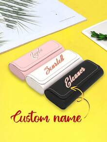 1pc Customized Glasses Case - Personalized Name Engraved, Pu Material Glasses Storage Box, Elegant Cursive Script, 3 Colors (Pink/White/Black), Durable Scratch-Resistant Material, Pressure-Proof Portable Design For Oversized Frames - Unisex Gift For Women & Men, Sports, Daily Use