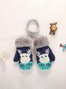 婴儿圣诞可爱小驯鹿冬季手套（0-3岁） - 双层保暖内衬，加厚针织，适合户外寒冷天气 - 彩色 - 查看 3