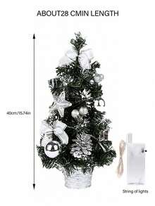 1 pièce Sapin de Noël de 40 cm, petit sapin de Noël artificiel avec 30 lumières à guirlande électrique, sapin de Noël de table avec pommes de pin et boules de Noël comme ornements pour les décorations de Noël et du Nouvel An