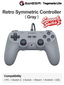 GameSir Tegenaria Lite Wired Symmetrical PC Gaming Controller, Compatible With PC, Switch, Android, IOS Devices And Steam Platform. Features Hall Effect Joysticks, Retro Design, 1000Hz Polling Rate, Analog Triggers, Immersive Vibration Feedback, Membrane Buttons, Ergonomic Design, Turbo Function, 2 Customizable Back Buttons, Gray & White Color - Tegenaria Lite - View 13