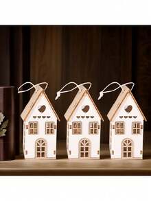 3/1 pieza Decoración navideña de casa, adorno de casa pequeña de madera creativa para chimenea, escalera, árbol de Navidad, decoración y regalo navideño, cabaña de madera minimalista para escritorio, estilo rústico perfecto para decoración de oficina en el hogar en Navidad y Año Nuevo