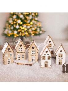 3/1 pieza Decoración navideña de casa, adorno de casa pequeña de madera creativa para chimenea, escalera, árbol de Navidad, decoración y regalo navideño, cabaña de madera minimalista para escritorio, estilo rústico perfecto para decoración de oficina en el hogar en Navidad y Año Nuevo