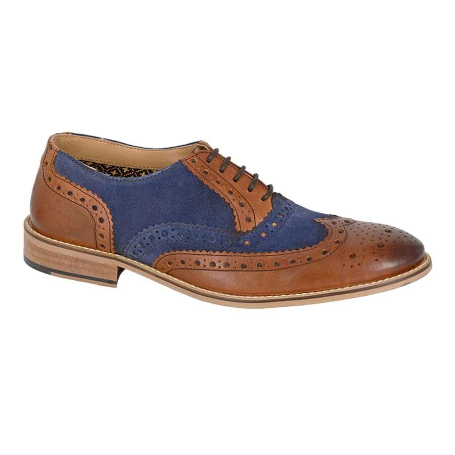 Roamers Mens Leather Brogues (Tan/Navy) - 100% Mixed - (DF4600) - Rust Brown - View 1