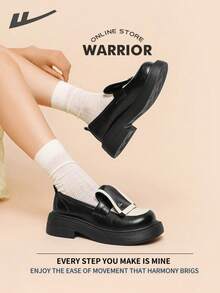 WARRIOR Warrior Ladies' Small Leather Shoes Casual And Fashionable With Thick Soles That Increase Comfort Versatile And Retro British Style Loafers Applicable Throughout The Year Wear-Resisting All-Day Wear