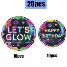 10/20/40/50 pièces, Fournitures de fête fluorescentes - Assiettes en papier de 7 pouces et 9 pouces qui brillent dans le noir pour la fête d'anniversaire "Let's Glow", décorations de fête néon pour la baby shower, thème de la nuit noire