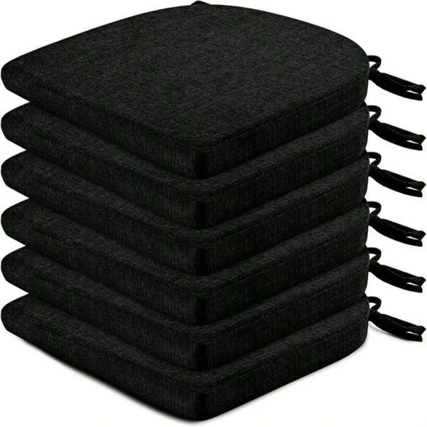 Wellsin Chair Cushions For Dining Chairs 6 Pack - Kitchen Chair Cushions With Ties And Non-Slip Backing - Dining Chair Pads 16&#34;X16&#34;X2&#34;, Orange