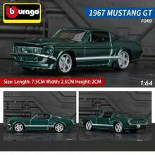 Burago 官方授權 1/64 比例合金壓鑄汽車模型 Mercedes-Benz Ford Cadillac Chevrolet 真實迷你車模，適合裝飾與收藏 - 1967年福特野馬GT - 查看 4