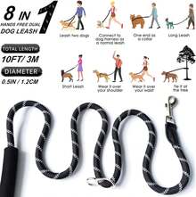 JJW Correa para Perro Manos Libres, Correa Ajustable de Entrenamiento para Perros de 10 pies, Correa de Nailon Resistente, sin tirones para Perros Grandes y medianos (Negro) - 1 - Ver 8
