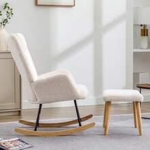 Comfortable White Rocking Chair, Soft Teddy Bear Plush Rocking Chair With Headrest And Footrest - Load Capacity Up To 100 Kg - White - View 5