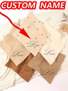 5pcs Customized Embroidered Name Baby Handkerchief Set, Pink, White, Coffee, Modigliani, Beige, Purple, Soft Absorbent Burp Cloths, Face Towels, Ideal Baby Shower Gift For Boys And Girls - Multicolor - View 1