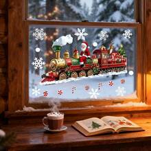 1/3 件圣诞老人驾驶火车静态窗户厨房或客厅装饰美化玻璃贴纸乙烯基贴花冬季主题圣诞派对礼物 - 彩色 - 查看 4