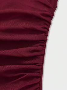 魅力优雅别致的露背修身纯色派对性感连衣裙，女士优雅派对礼服 - 酒紅色 - 查看 5