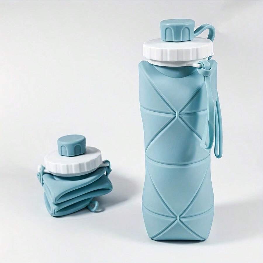 600ml 20.29oz Leakproof Foldable Water Bottle - Silicone, High-Temp Resistant, With Secure Strap For Cycling, Hiking, Gym & More - Available In Maca In Four Colors, Insulated Flas