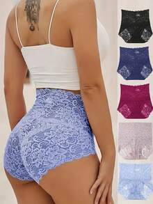 5-Pack Floral Lace High Waist Underwear Comfortable Breathable Women's Panty Set - 混合色 - 查看 3