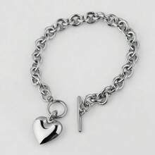 2Pcs Creative Punk Heart-Shaped Pendant Necklace Bracelet Set For Women Hip-Hop O-Shaped Chain Stainless Steel Jewelry Daily Wear Festival Gifts - 款式2 - 查看 5