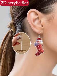 925 Silver 2D Tablet, 1 Pair Of Cartoon Santa Claus And Stocking Pendant Earrings - Red And White Earrings, Suitable For Women's Christmas Clothing, Christmas Gifts, Women's Autumn And Winter Jewelry, Fashionable Pendant Earrings - Autumn Design, Stainless Steel Hooks, Perfect For Thanksgiving, Holiday Shoppers, Daily Wear, Music Festivals