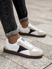 Men's Classic Colorblock Lace-Up Front Sneakers, Retro Casual Comfortable Walking Shoes