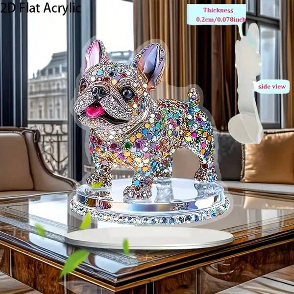 2D Flat Elegant French Bulldog Acrylic Desk Decor With Stand - Multifunctional Decorative Desktop Signage For Office And Home - Perfect Gift For Dog Lovers