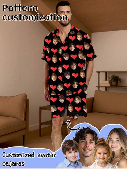 Conjunto de pijama de cardigan personalizado para hombres/mujeres, retrato de miembro de la familia, mascota, dibujo animado, con temática festiva, con bolsillos, regalo navideño