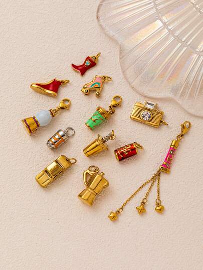 1pc Fashion Gold Life Series Tea Cup, Water Bottle, Coffee Cup, Camera, Boot, Taxi Stainless Steel Pendant, 18K Gold Plated, Showcasing Elegant Feminine Charm. DIY Jewelry Accessory, Necklace, Bracelet, Keychain And Amulet Easy To Match, Can Be Worn As A Delicate Pendant, Suitable For Wife And Mother To Freely Combine.