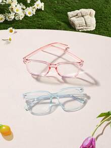 2 PCS Boys Girls 9-14Y Acrylic Square Frame Campus Style Anti Blue Light Glasses,Square Frame Clear Glasses For Daily Reading Use