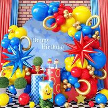 126Pcs Red Blue Yellow Balloon Arch Kit, Cartoon Hedgehog Theme Primary Color Balloon With Gold Circle Explosion Foil Balloon Garland Set Circus Birthday Party Decorations - 紅色 藍色 黃色 - 查看 1