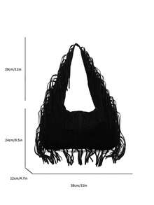 New Women's One Shoulder Underarm Crescent Moon Bag, Large Capacity Tote Bag, Fashion Street Style Tassel Decor, Chic Solid Color Suede Fabric, High-Quality Feel, Suitable For Travel, Shopping, Dating And Other Versatile Occasions