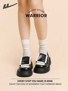 WARRIOR Warrior Ladies' Small Leather Shoes Casual And Fashionable With Thick Soles That Increase Comfort Versatile And Retro British Style Loafers Applicable Throughout The Year Wear-Resisting All-Day Wear
