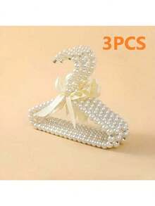3PCS Fashion Faux Pearl Hanger, Mini Small Hanger, Elegant Bow Hanger, Pet Clothes Hanger, Household Space Saving Storage Organizer For Bedroom, Closet,Wardrobe,Home,Dorm