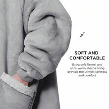1pc Flannel Oversized 48-Inch Loose Casual Hooded Wearable Blanket Suitable For Men And Women, Christmas Huggle - Grey - View 8