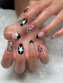 24 piezas de uñas ovaladas para presionar, diseños de Halloween con cuadrícula granallada, telaraña francesa, diseños de tema oscuro. Juego de uñas de Halloween, adecuado para fiestas de chicas, reuniones para bromas, etc. Realza tu encanto.