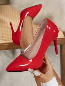 Retro Pointed Toe High Heel Party Shoes, New Spring/Autumn Colorblock Pointed Toe Super High Heel Shoes, Mirror Red Bottom Fashion High Heels, Elegant Formal Dress Shoes - 紅色 - 查看 3