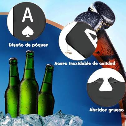 Destapador de Cerveza,Abridor de Botellas,Abrebotellas Tipo Póquer, Tarjeta destapadores, Regalo para hombre, Cerveza Accesorios para Barra, de Cumpleaños de la Boda, 20 PZS (Negro + Plata)