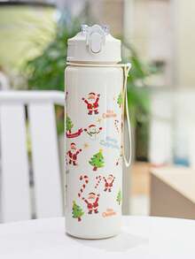 1 pieza Botella de agua de 750ml/26oz de la serie navideña, a prueba de fugas, de gran capacidad, de plástico duradero, adecuada para fitness, deportes al aire libre, regalo de cumpleaños, regalo festivo