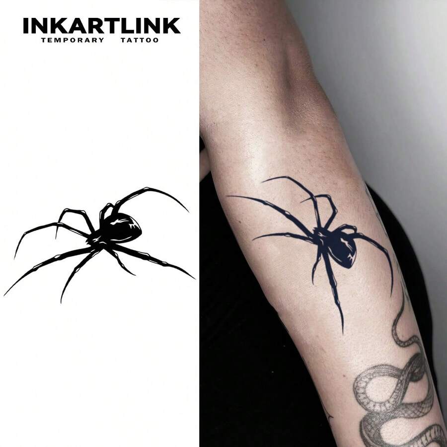 INKARTLINK Realistic Dark Spider Temporary Tattoo, Revolutionary Technology, Waterproof, Long-Lasting 1-2 Weeks, Herbal Ink, Unique Design Tattoo - Black - View 1