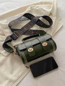 1pc Mini Retro Barrel Handbag For Women, Suitable For Daily Use - Green - View 8