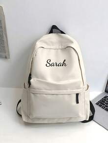 1pc Customized Backpack, Personalized Name Printed Bag, Minimalist Japanese Design, Multi-Compartment Storage, Ideal For Students/Teens, Outdoor, Travel, Parties, Daily Use, Unique Gift For Family & Friends, Versatile, Lettering, Fashionable, Modern, Casual, Customized, Personalized, Distinctive, Customizable, Ideal Gift, Christmas Gift