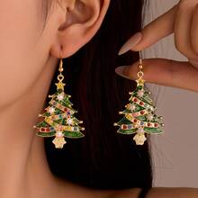 2 piezas Pendientes de árbol de Navidad lindos para mujeres, pendientes de estrella de Navidad de moda, regalo de joyería brillante para familiares y amigos