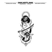 INKARTLINK 日本艺伎剑图腾纹身，半永久纹身，小众设计暗黑风格，写实纹身，温馨纹身，临时纹身，防水，逼真纹身外观，果汁纹身，植物纹身 - 黑色 - 查看 3
