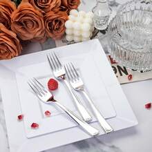 Bộ dao nĩa 100 món chất lượng cao, có thể tái sử dụng, rửa sạch và tái sử dụng, có các màu vàng, bạc, vàng hồng, thích hợp cho bữa ăn, tiệc tùng, tiệc cưới. - Nhiều màu - Xem 6