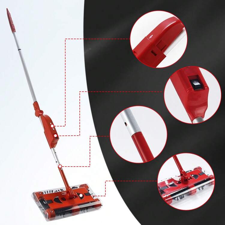 Cordless Vacuum Cleaner Foldable Sweeping Machine Household 360° Portable 45in Floor Sweeper Rechargeable Floor And Carpet Sweeper Vacuum Cleaner 45" - 玫瑰紅 - 查看 3